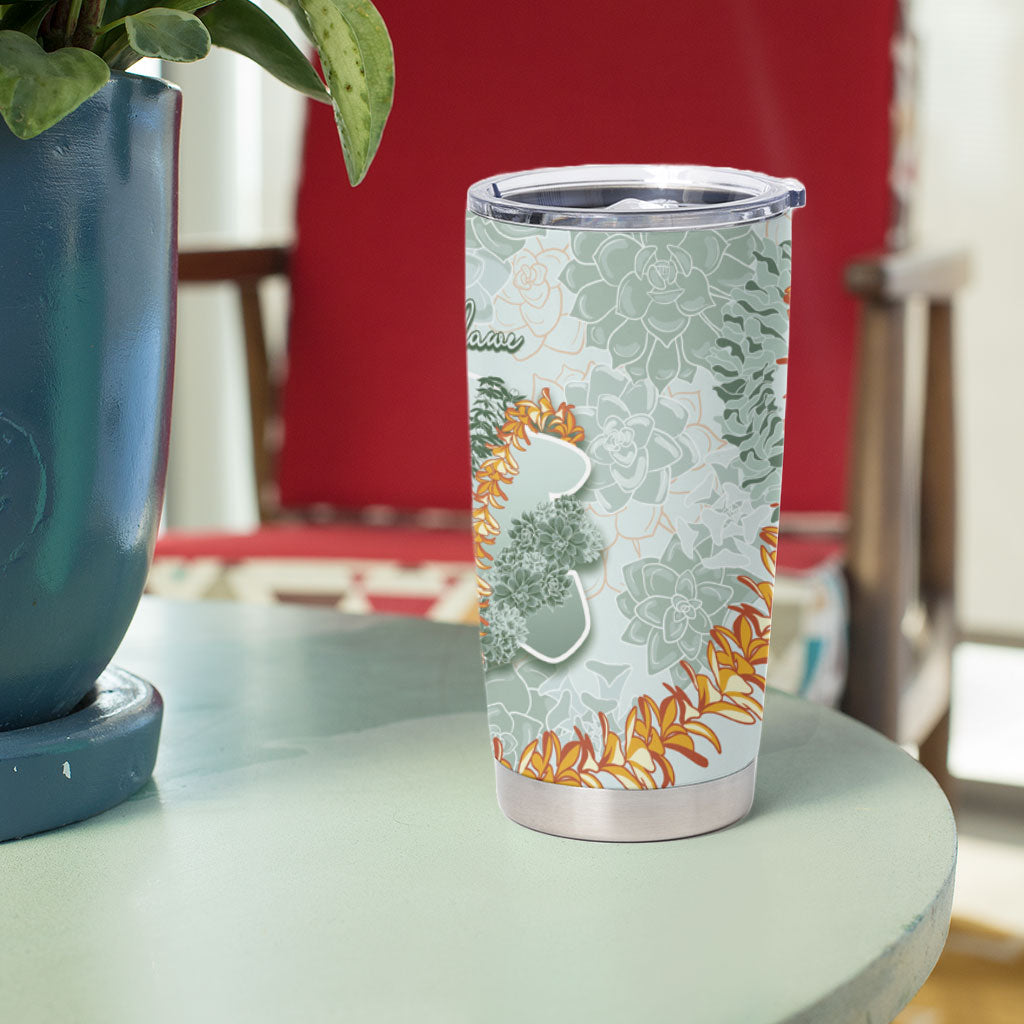 Hawaii Kaho'olawe Island Flowers Lei Tumbler Cup Silver Hinahina Kū Kahakai