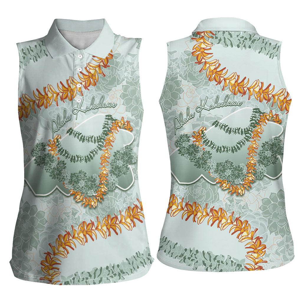 Hawaii Kaho'olawe Island Flowers Lei Women Sleeveless Polo Shirt Silver Hinahina Kū Kahakai