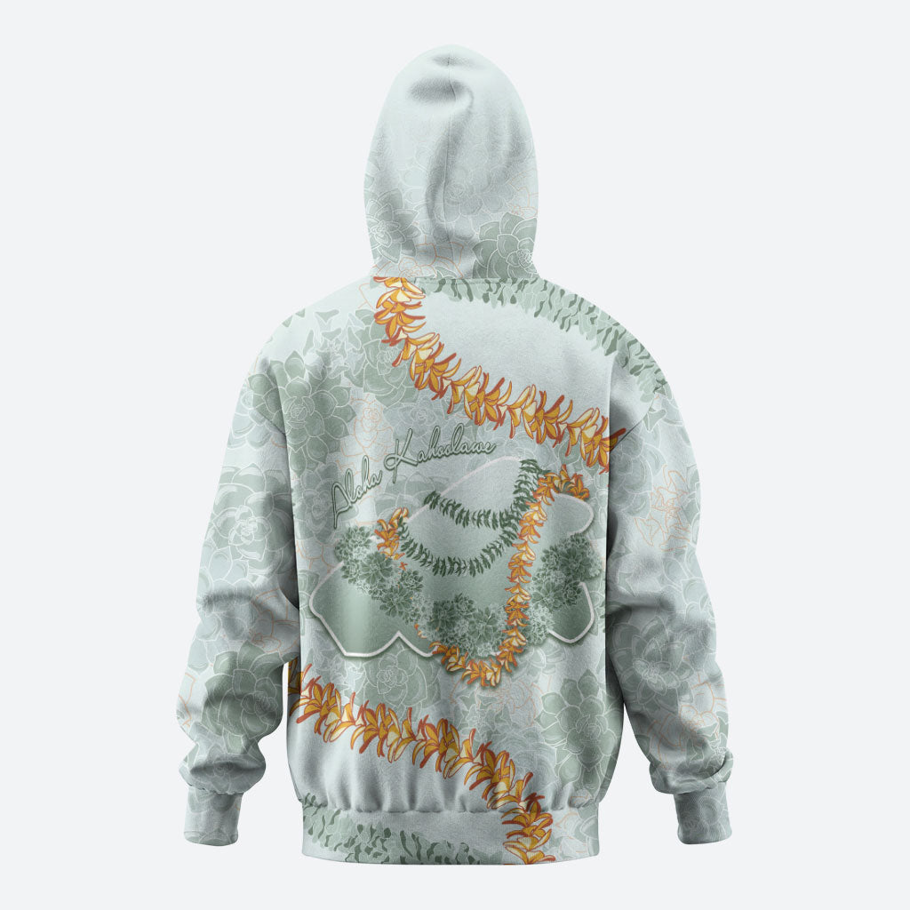 Hawaii Kaho'olawe Island Flowers Lei Zip Hoodie Silver Hinahina Kū Kahakai