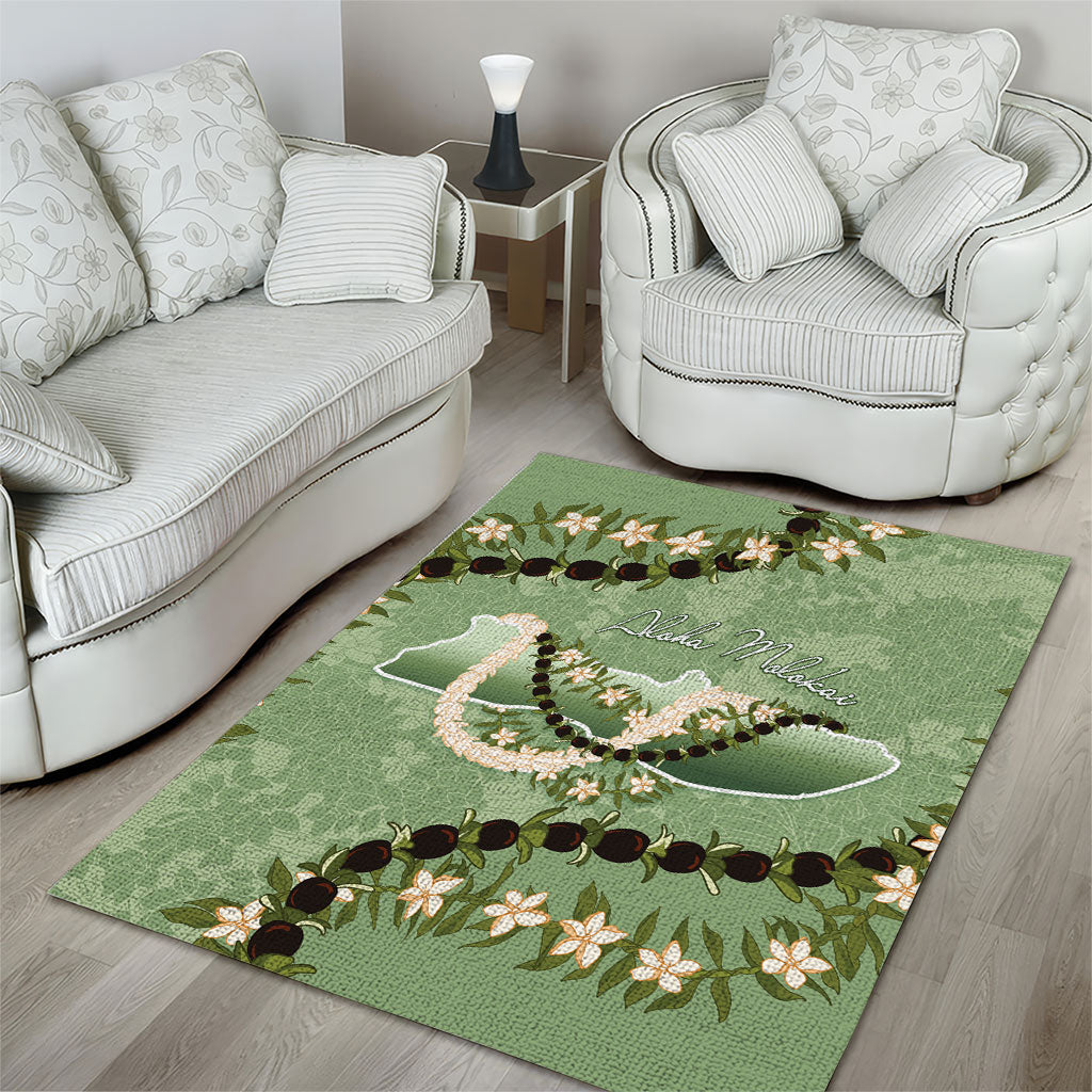 Hawaii Molokai Island Flowers Lei Area Rug Kukui Nut Mossy Green