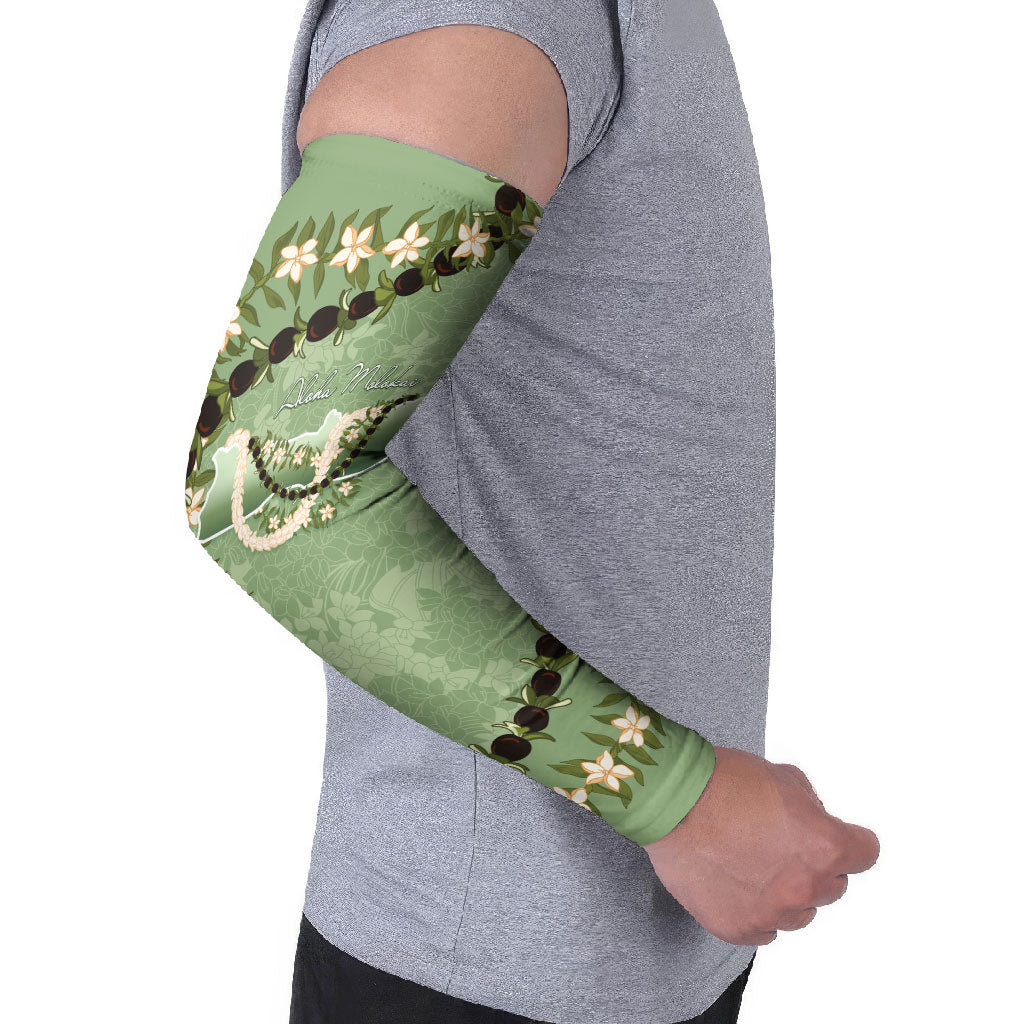 Hawaii Molokai Island Flowers Lei Arm Sleeves Kukui Nut Mossy Green