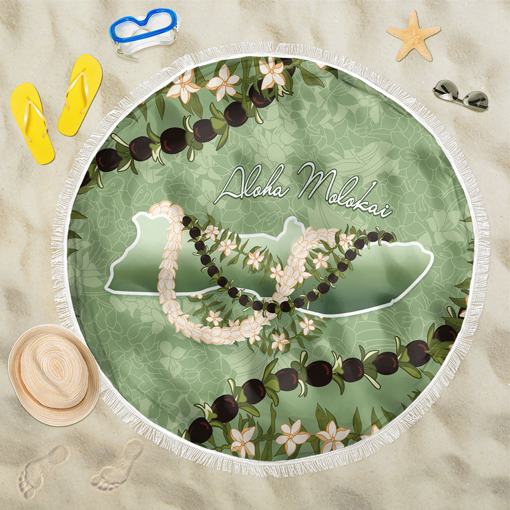 Hawaii Molokai Island Flowers Lei Beach Blanket Kukui Nut Mossy Green LT7 One Size 150cm Moss Green - Polynesian Pride