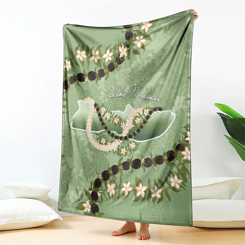 Hawaii Molokai Island Flowers Lei Blanket Kukui Nut Mossy Green