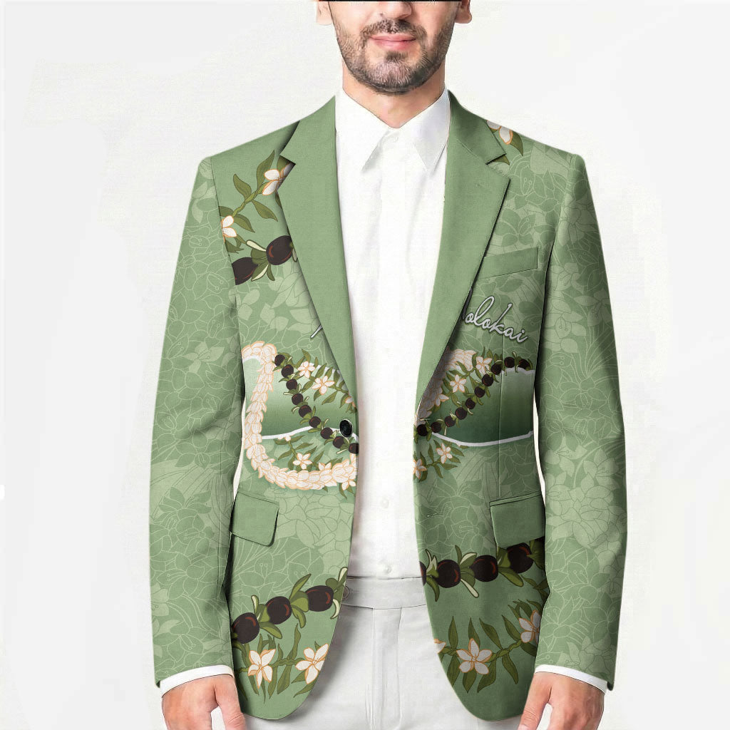 Hawaii Molokai Island Flowers Lei Blazer Kukui Nut Mossy Green
