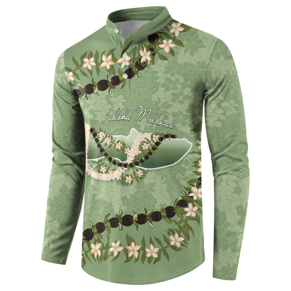 Hawaii Molokai Island Flowers Lei Button Sweatshirt Kukui Nut Mossy Green