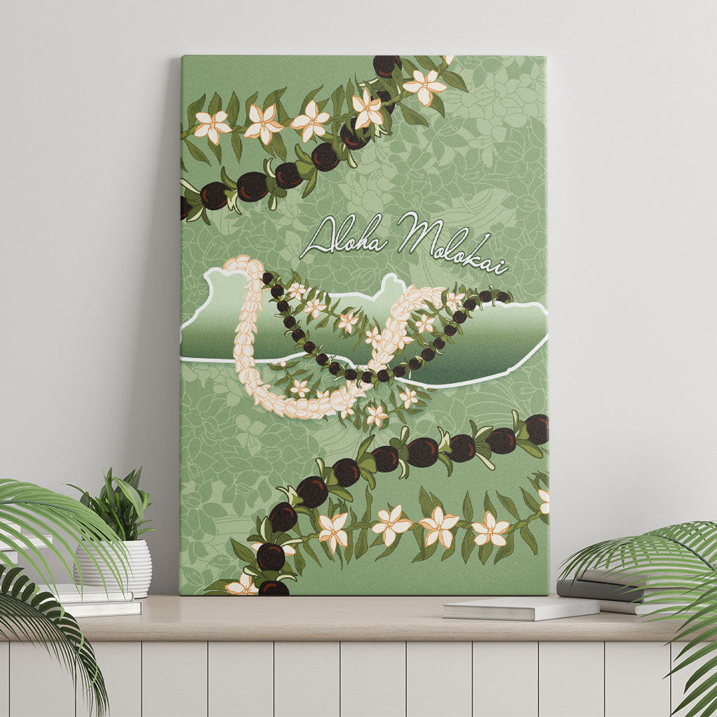 Hawaii Molokai Island Flowers Lei Canvas Wall Art Kukui Nut Mossy Green