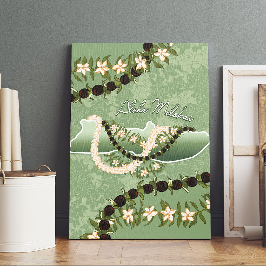 Hawaii Molokai Island Flowers Lei Canvas Wall Art Kukui Nut Mossy Green