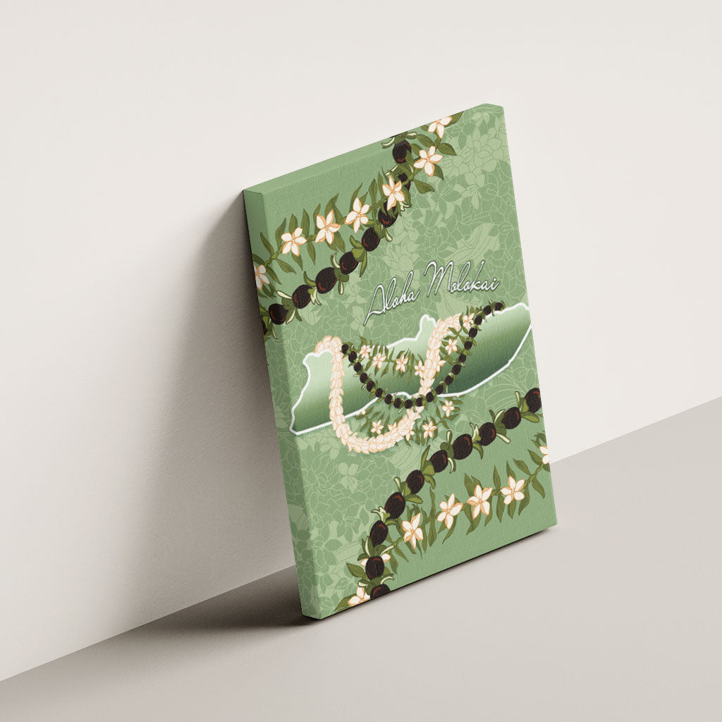 Hawaii Molokai Island Flowers Lei Canvas Wall Art Kukui Nut Mossy Green
