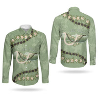 Hawaii Molokai Island Flowers Lei Couples Matching Mermaid Dress and Long Sleeve Button Shirt Kukui Nut Mossy Green