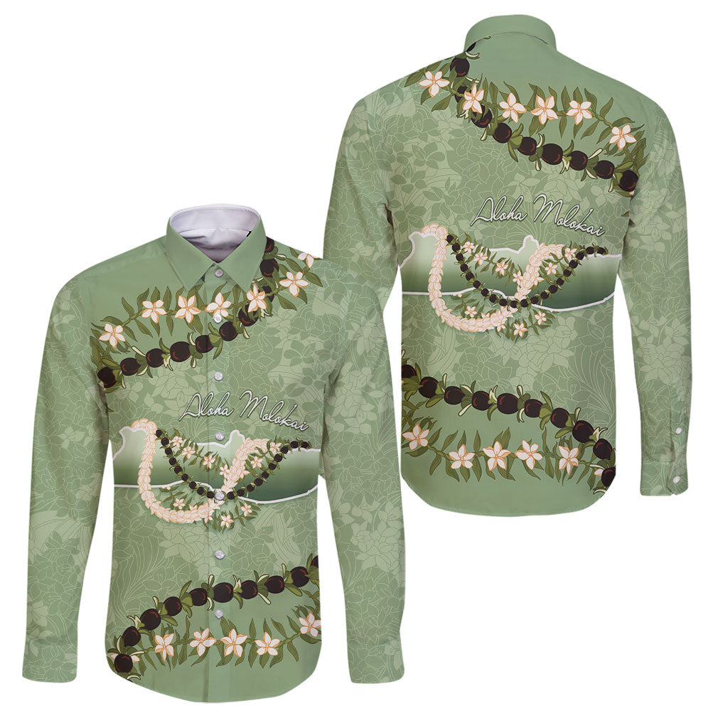 Hawaii Molokai Island Flowers Lei Family Matching Off Shoulder Maxi Dress and Hawaiian Shirt Kukui Nut Mossy Green