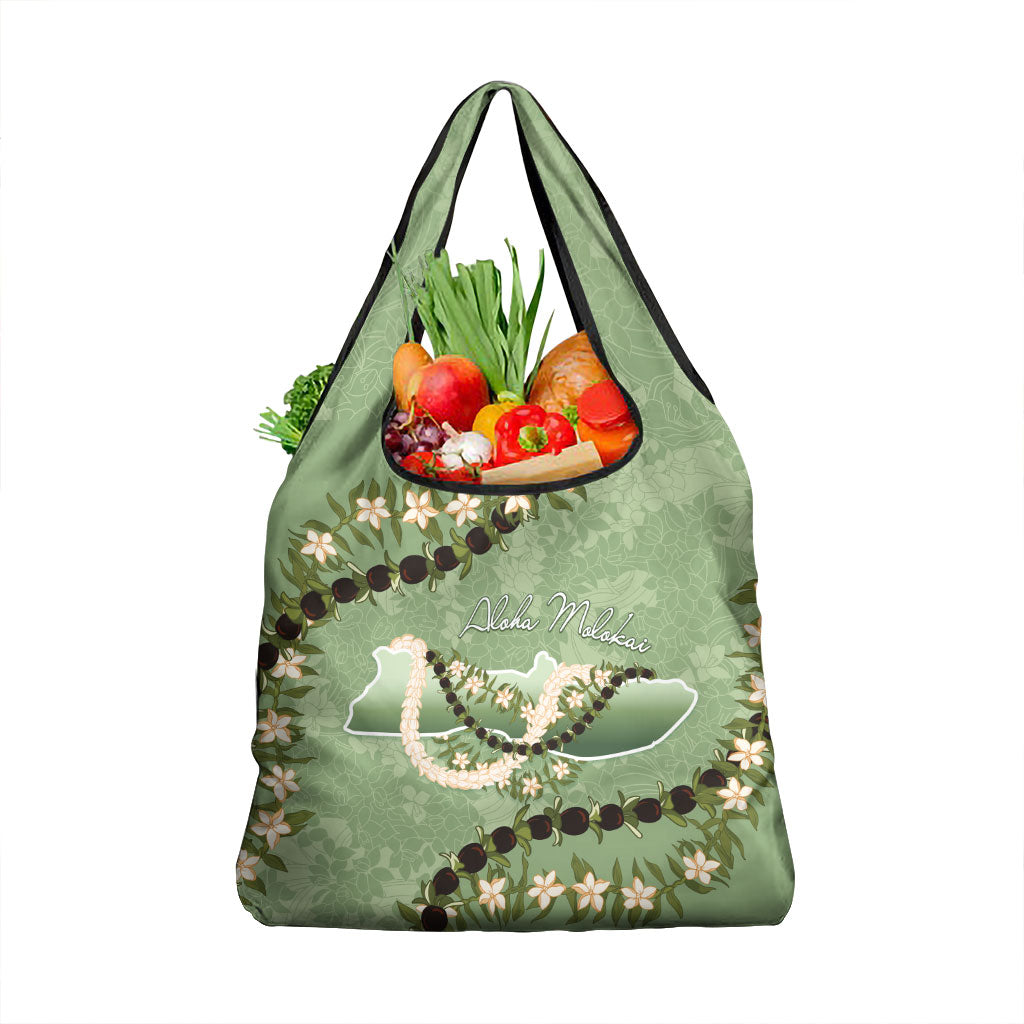 Hawaii Molokai Island Flowers Lei Grocery Bag Kukui Nut Mossy Green LT7 1-pack One Size Moss Green - Polynesian Pride