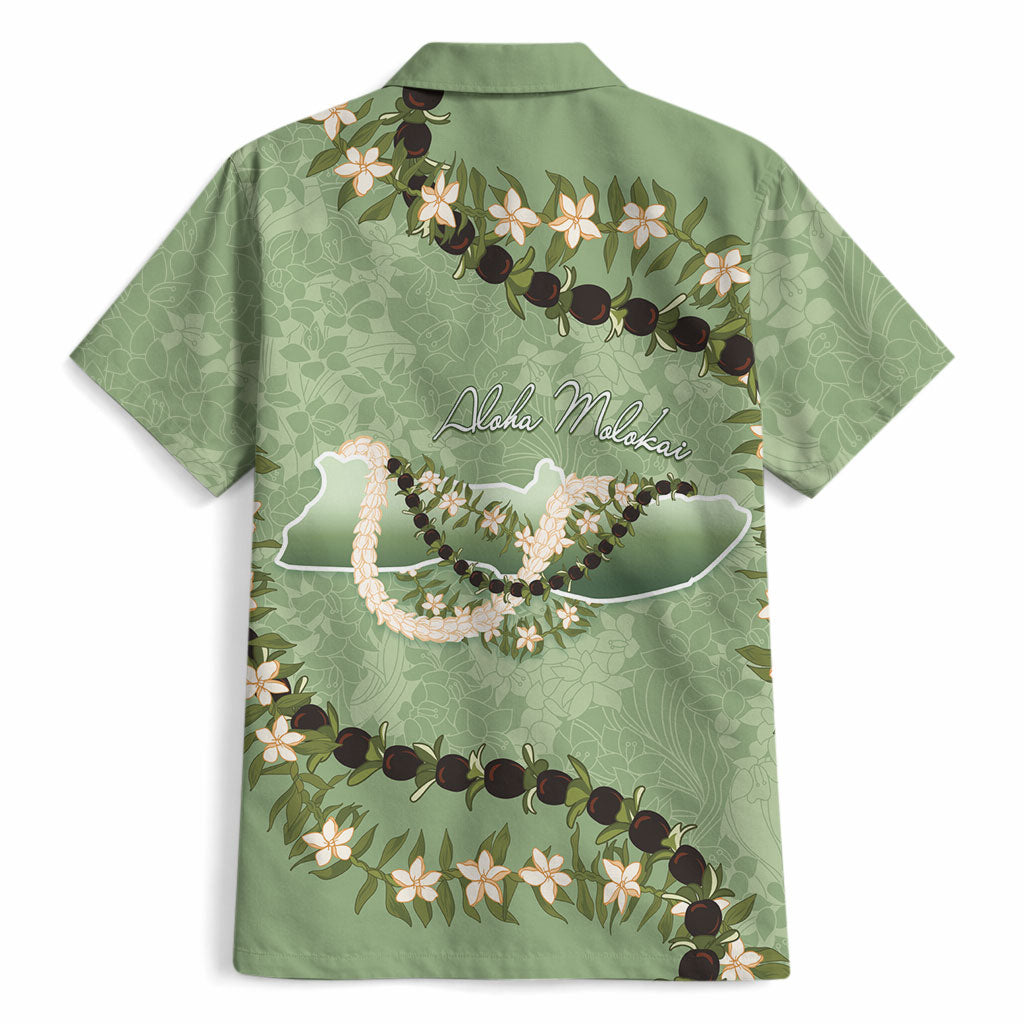 Hawaii Molokai Island Flowers Lei Hawaiian Shirt Kukui Nut Mossy Green
