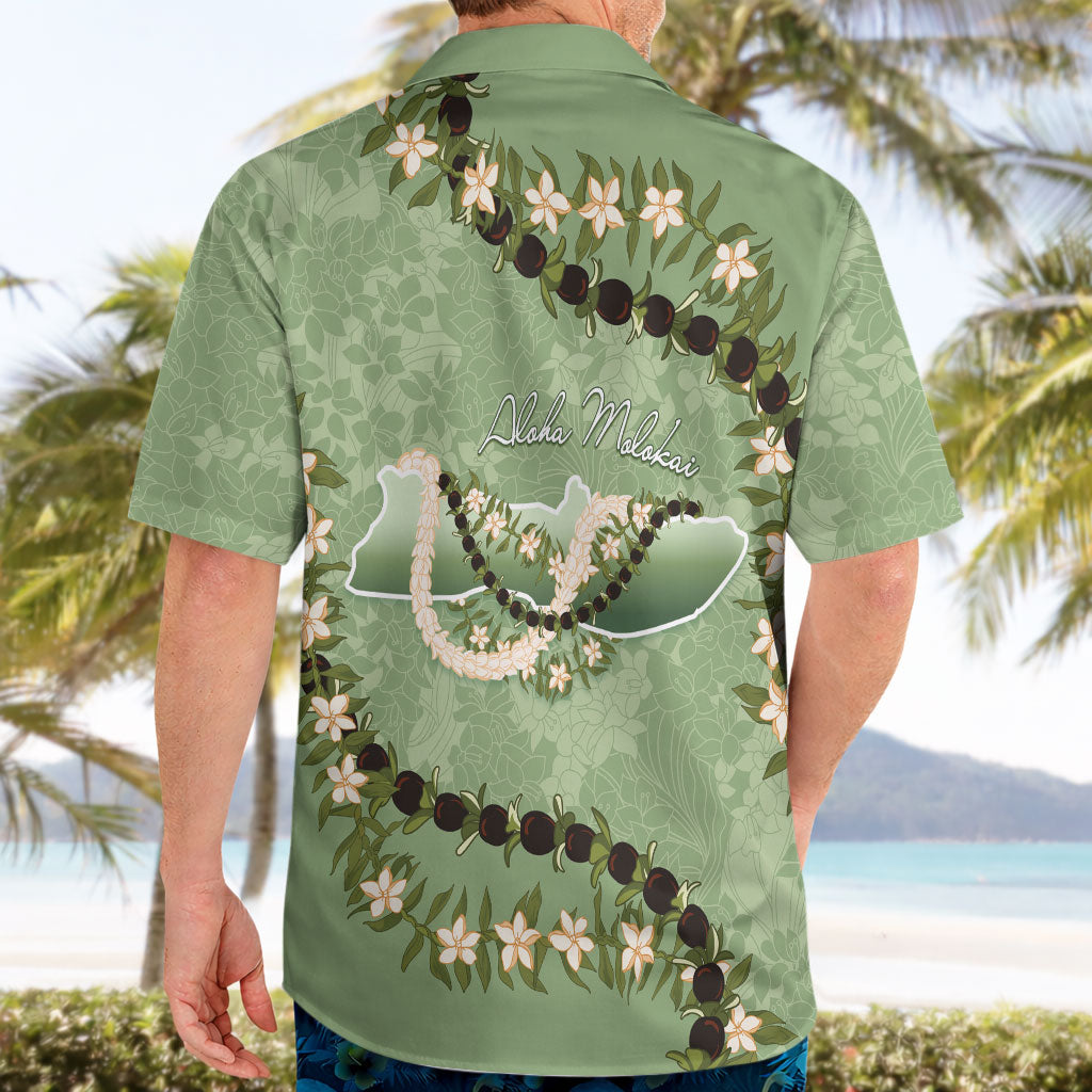 Hawaii Molokai Island Flowers Lei Hawaiian Shirt Kukui Nut Mossy Green