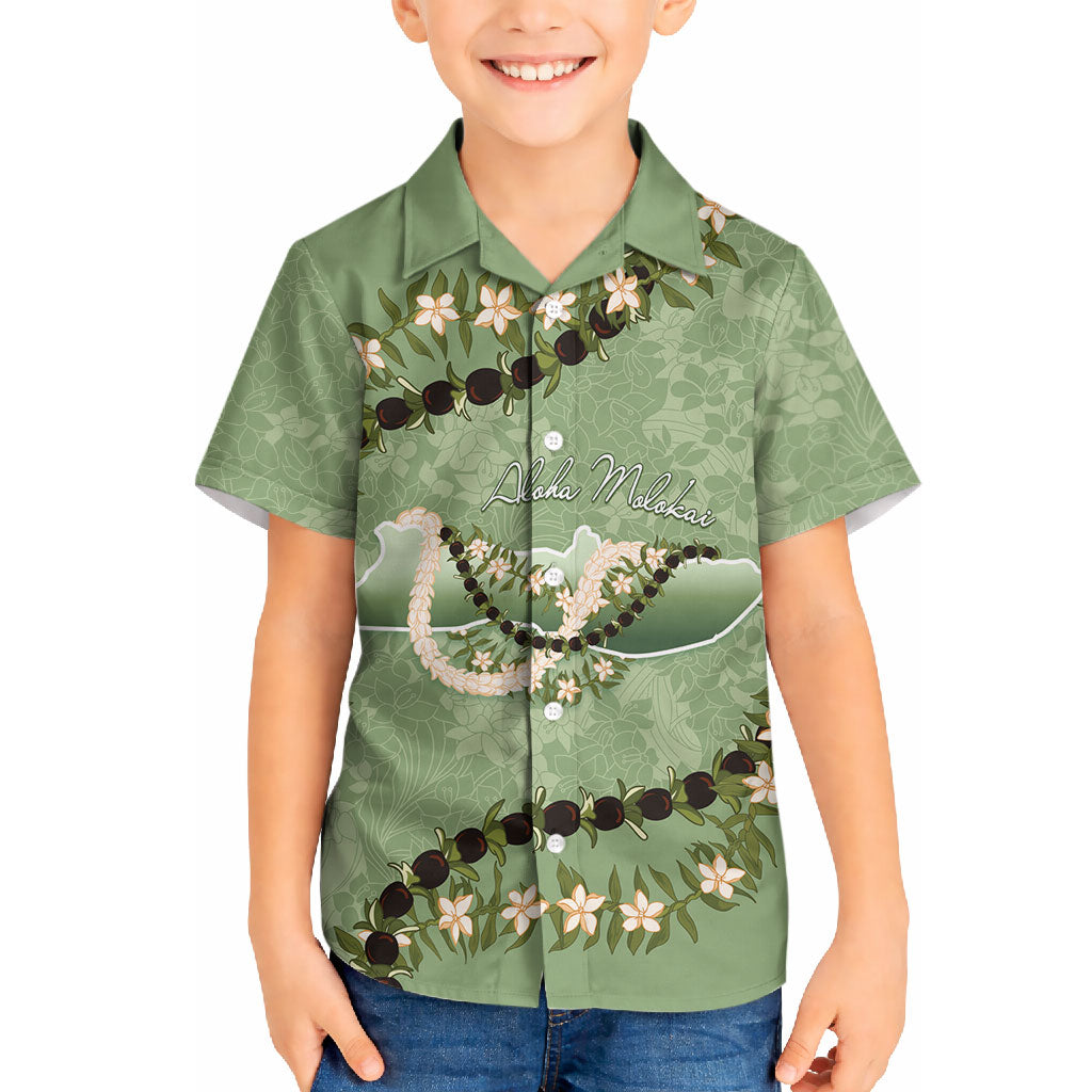 Hawaii Molokai Island Flowers Lei Hawaiian Shirt Kukui Nut Mossy Green