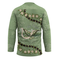 Hawaii Molokai Island Flowers Lei Hockey Jersey Kukui Nut Mossy Green