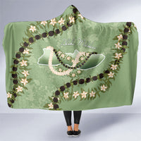 Hawaii Molokai Island Flowers Lei Hooded Blanket Kukui Nut Mossy Green