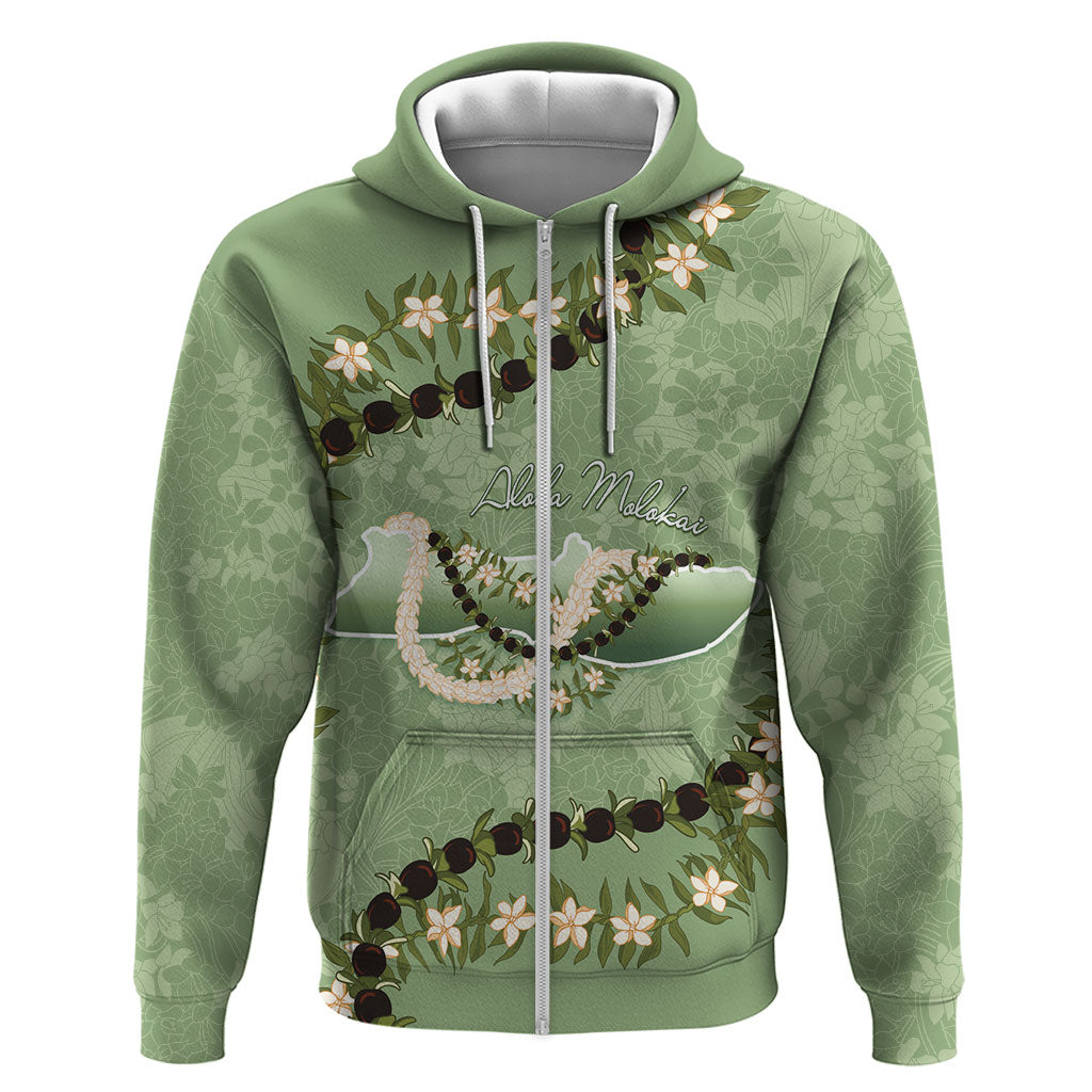 Hawaii Molokai Island Flowers Lei Hoodie Kukui Nut Mossy Green