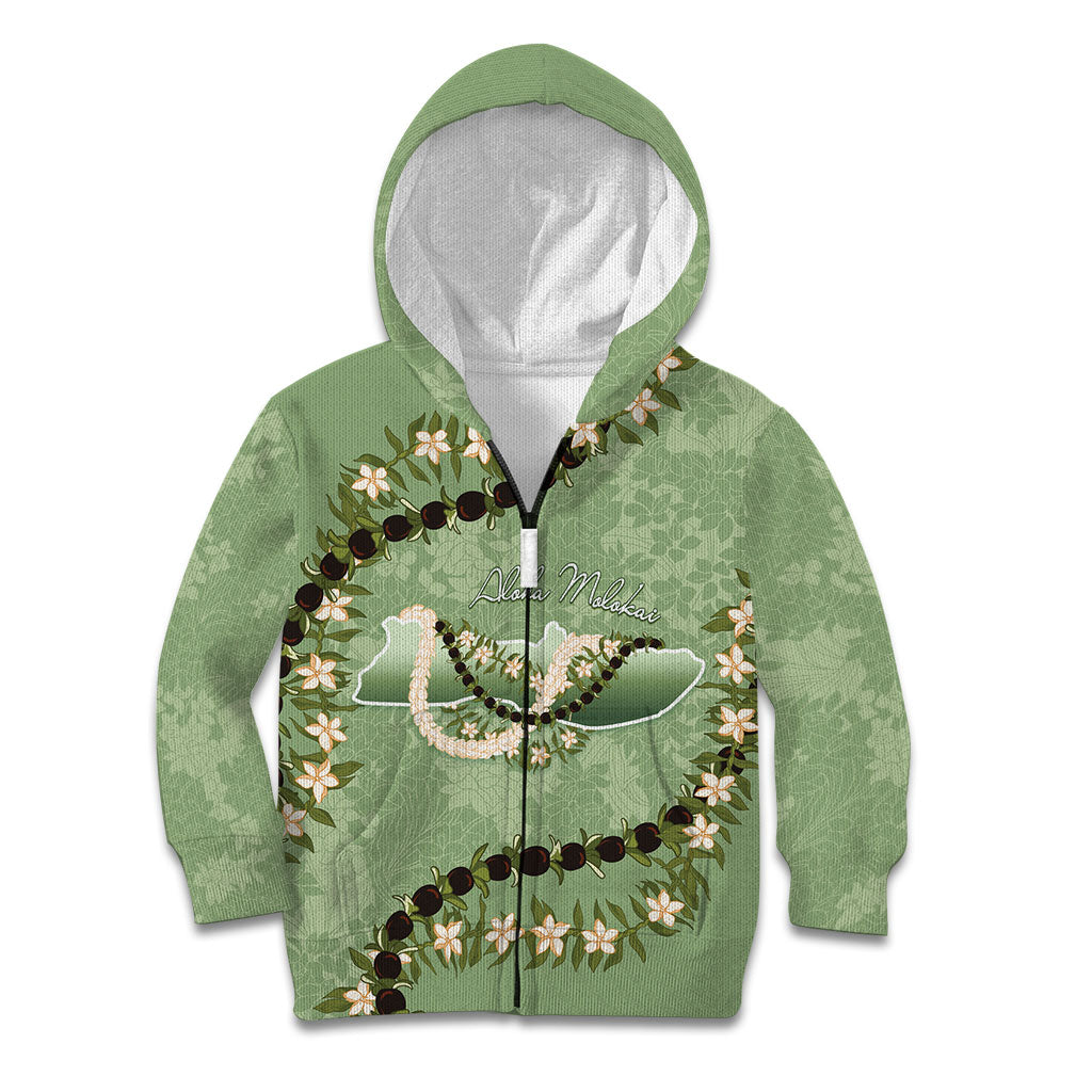 Hawaii Molokai Island Flowers Lei Kid Hoodie Kukui Nut Mossy Green