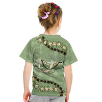 Hawaii Molokai Island Flowers Lei Kid T Shirt Kukui Nut Mossy Green