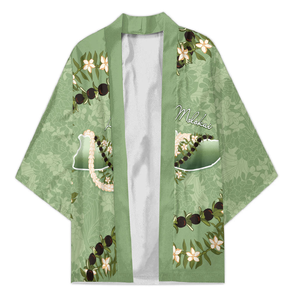 Hawaii Molokai Island Flowers Lei Kimono Kukui Nut Mossy Green