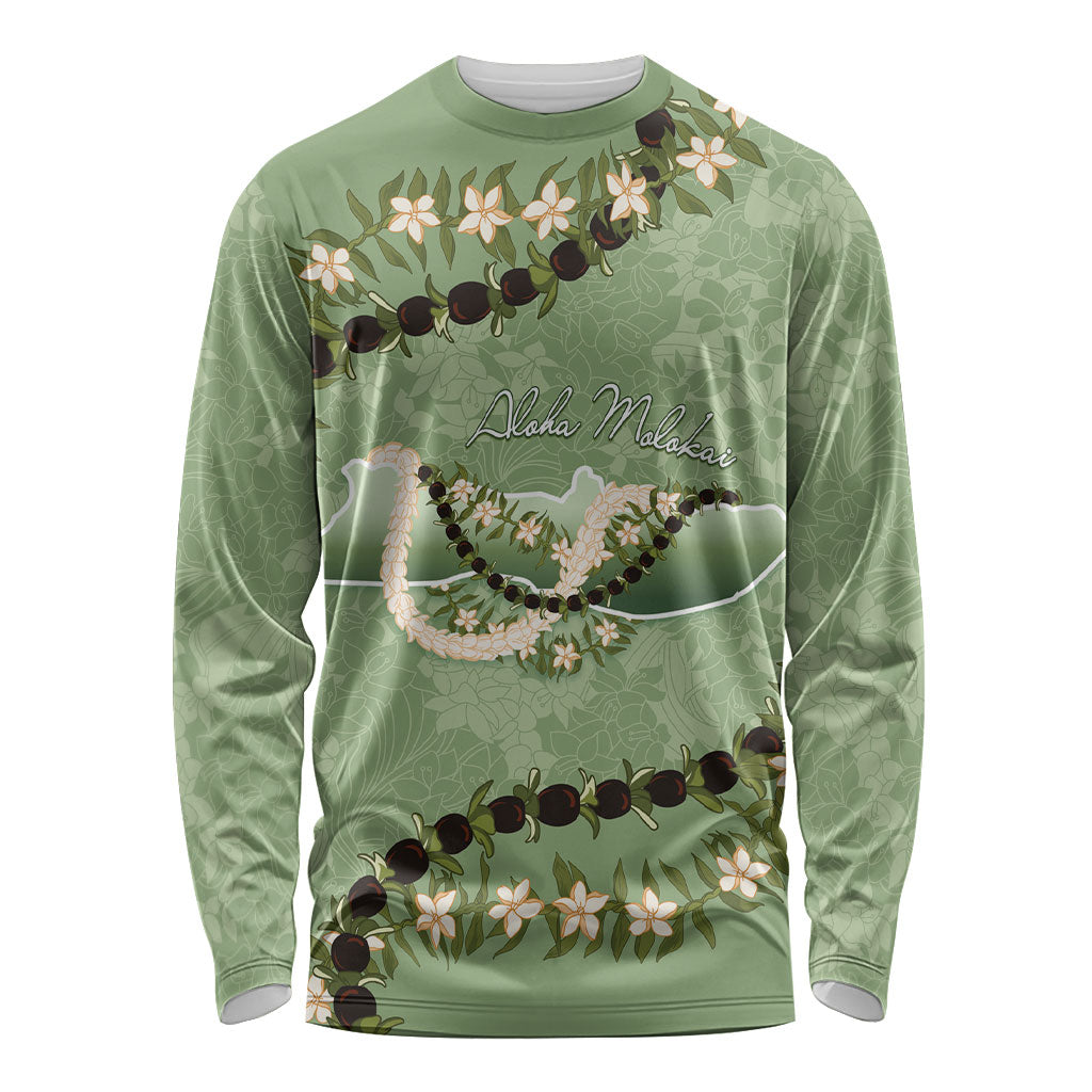 Hawaii Molokai Island Flowers Lei Long Sleeve Shirt Kukui Nut Mossy Green LT7 Unisex Moss Green - Polynesian Pride