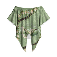 Hawaii Molokai Island Flowers Lei Off Shoulder Wrap Waist Top Kukui Nut Mossy Green LT7 Moss Green - Polynesian Pride