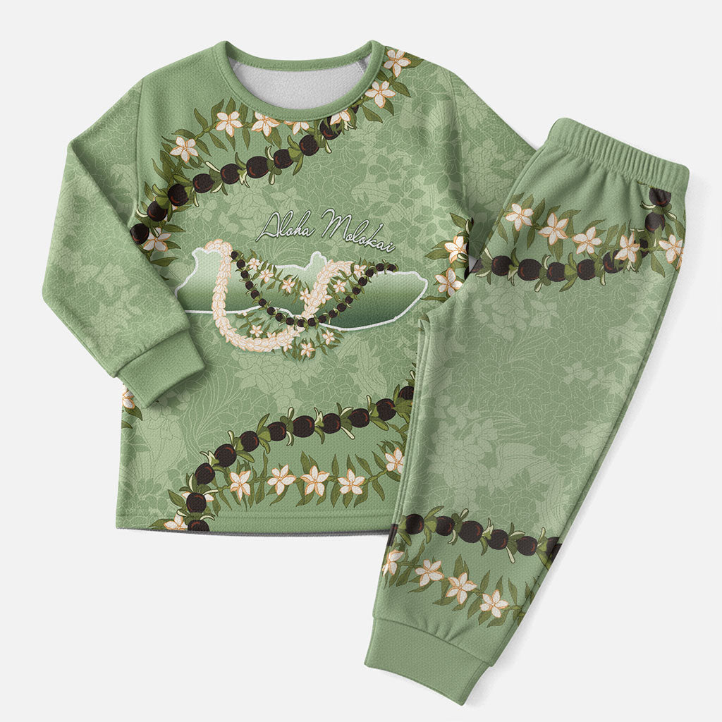 Hawaii Molokai Island Flowers Lei Christmas Pajama Set Kukui Nut Mossy Green LT7 Men Moss Green - Polynesian Pride
