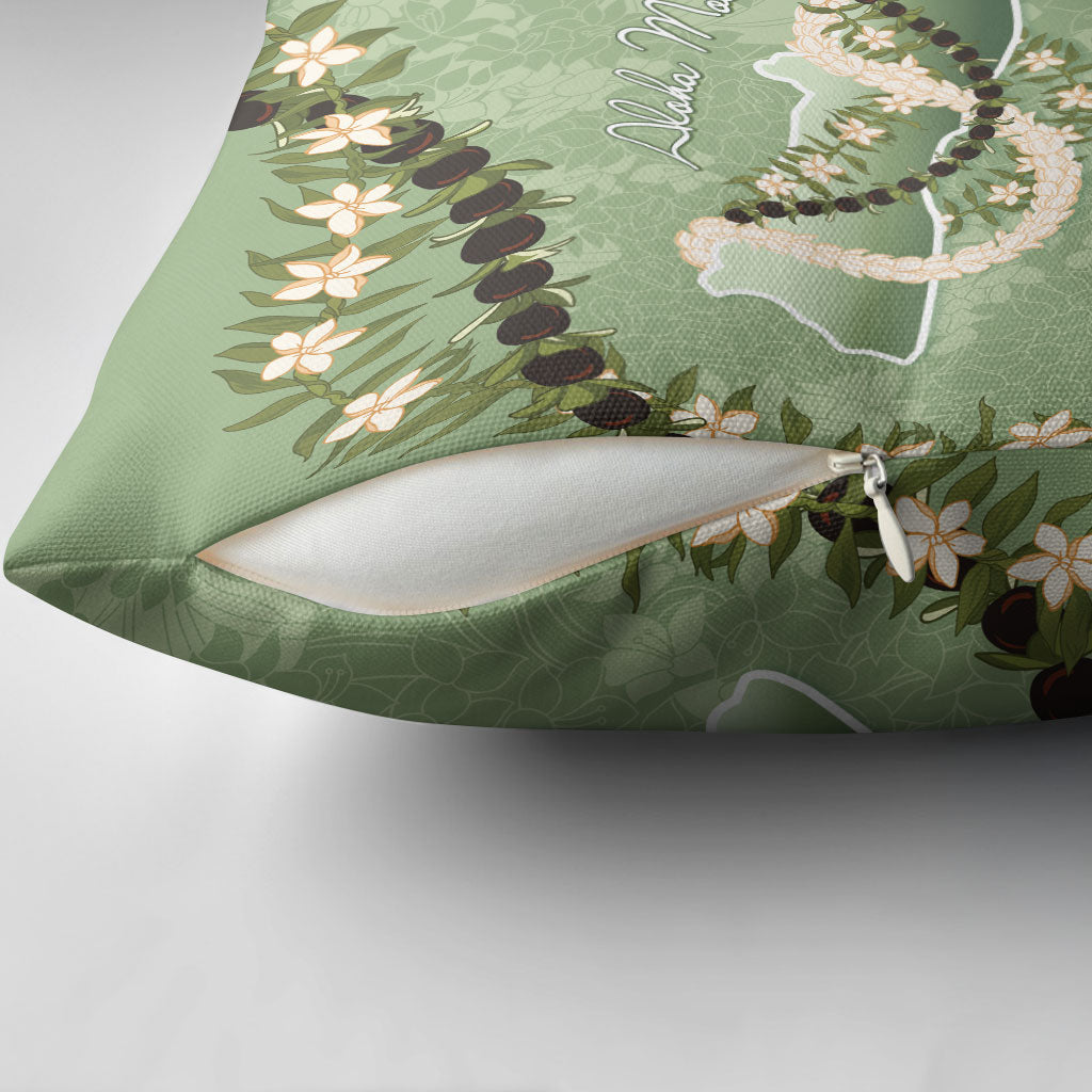 Hawaii Molokai Island Flowers Lei Pillow Cover Kukui Nut Mossy Green