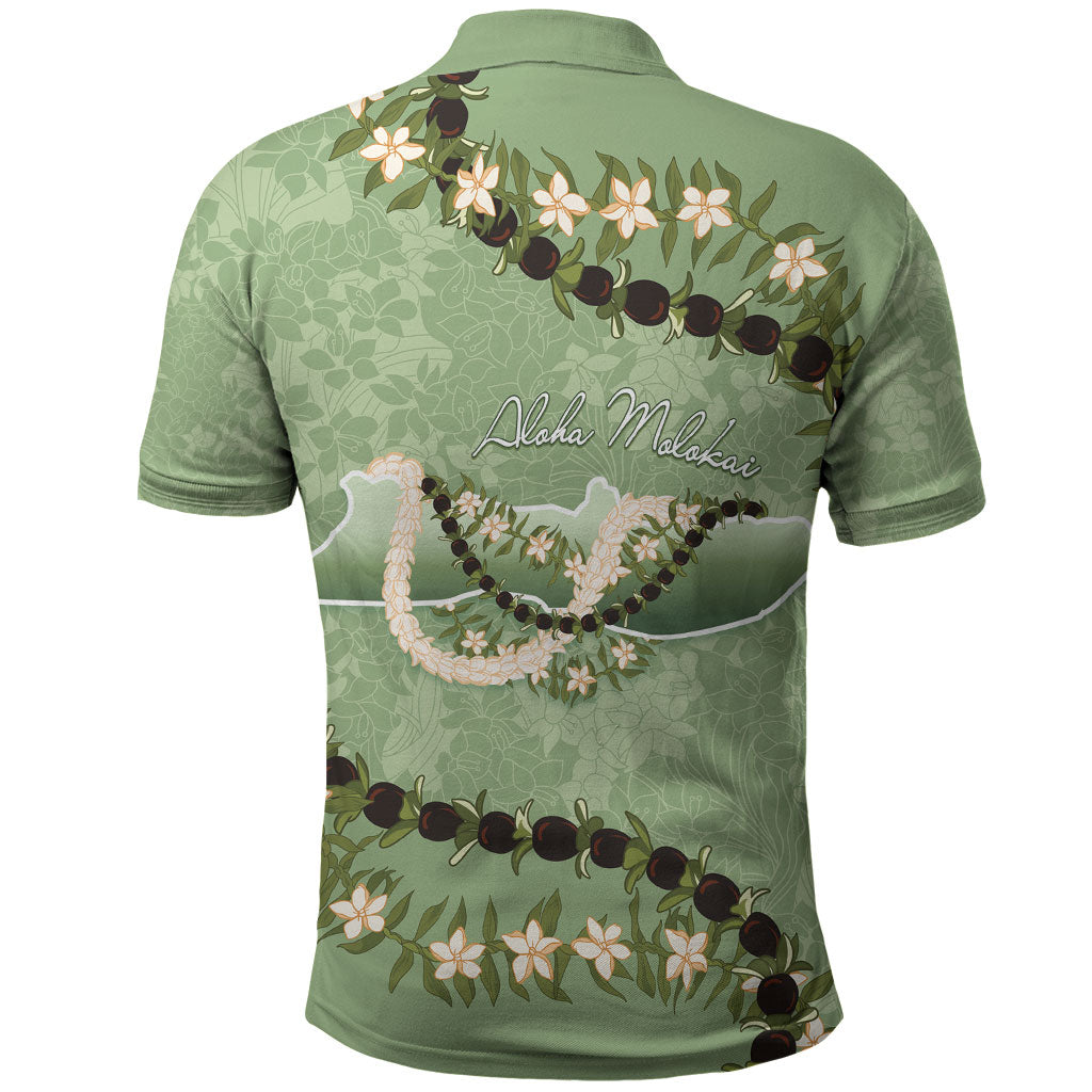 Hawaii Molokai Island Flowers Lei Polo Shirt Kukui Nut Mossy Green