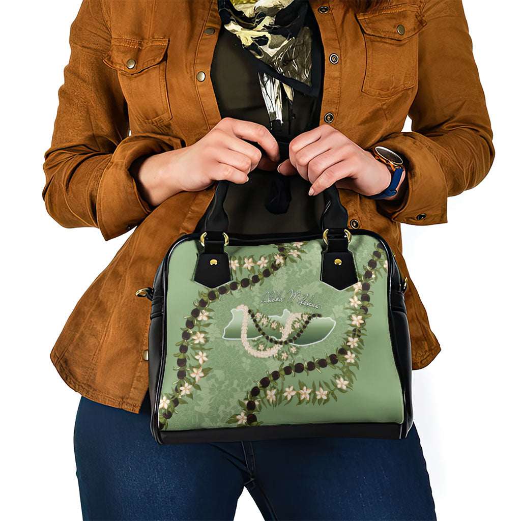 Hawaii Molokai Island Flowers Lei Shoulder Handbag Kukui Nut Mossy Green