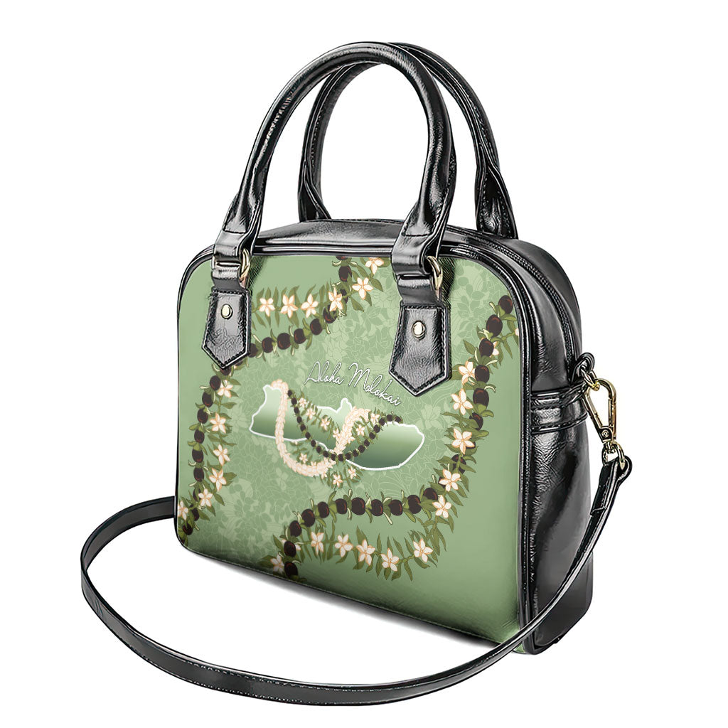 Hawaii Molokai Island Flowers Lei Shoulder Handbag Kukui Nut Mossy Green