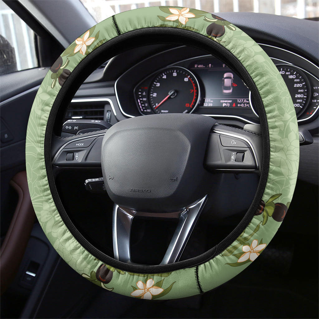 Hawaii Molokai Island Flowers Lei Steering Wheel Cover Kukui Nut Mossy Green