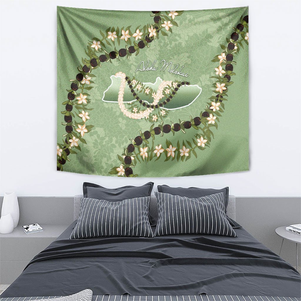 Hawaii Molokai Island Flowers Lei Tapestry Kukui Nut Mossy Green