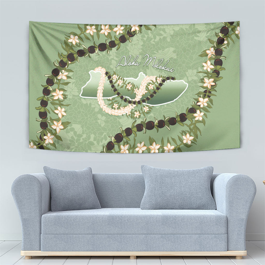 Hawaii Molokai Island Flowers Lei Tapestry Kukui Nut Mossy Green
