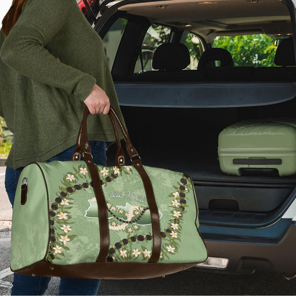 Hawaii Molokai Island Flowers Lei Travel Bag Kukui Nut Mossy Green
