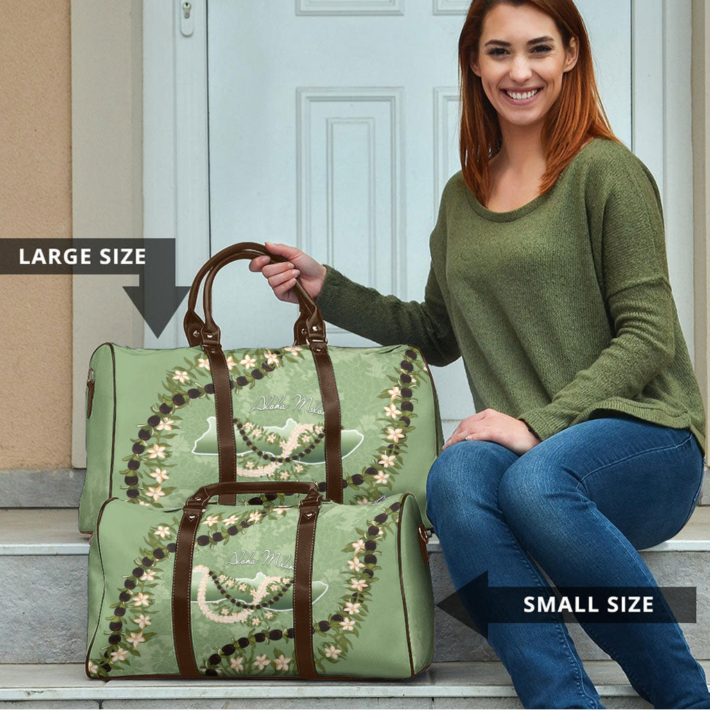 Hawaii Molokai Island Flowers Lei Travel Bag Kukui Nut Mossy Green
