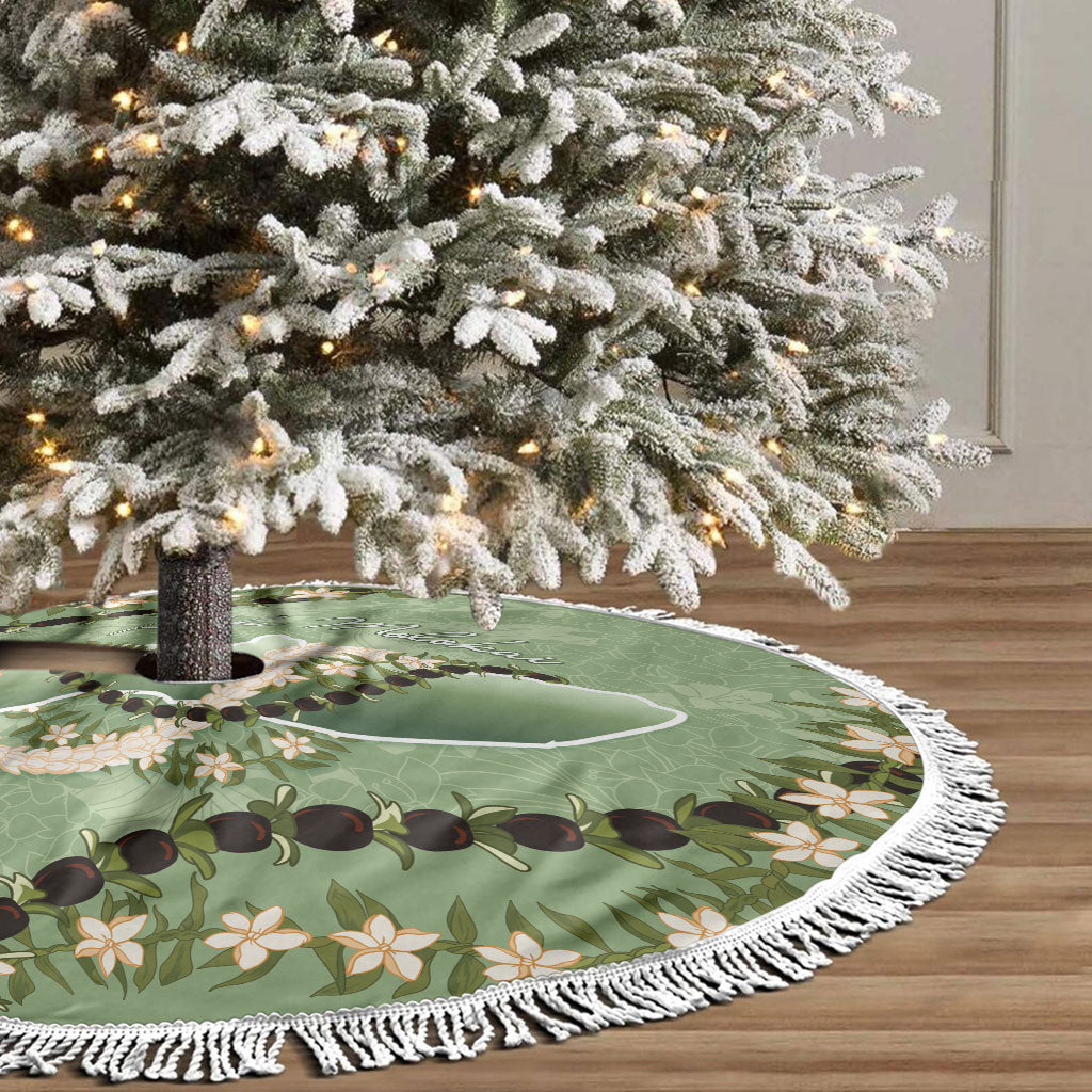 Hawaii Molokai Island Flowers Lei Tree Skirt Kukui Nut Mossy Green LT7 - Polynesian Pride