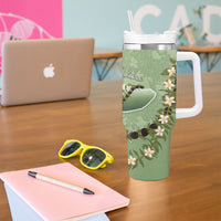 Hawaii Molokai Island Flowers Lei Tumbler With Handle Kukui Nut Mossy Green