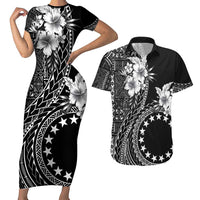 Kia Orana Cook Islands Couples Matching Short Sleeve Bodycon Dress and Hawaiian Shirt Tiare and Stars LT7 Black - Polynesian Pride