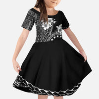 Kia Orana Cook Islands Family Matching Long Sleeve Bodycon Dress and Hawaiian Shirt Tiare and Stars LT7 Daughter's Dress Black - Polynesian Pride