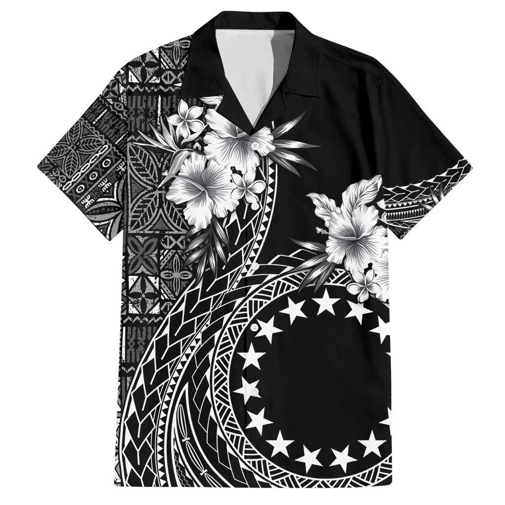 Kia Orana Cook Islands Family Matching Long Sleeve Bodycon Dress and Hawaiian Shirt Tiare and Stars LT7 Dad's Shirt - Short Sleeve Black - Polynesian Pride