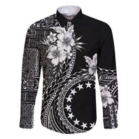 Kia Orana Cook Islands Family Matching Long Sleeve Bodycon Dress and Hawaiian Shirt Tiare and Stars LT7 Dad's Shirt - Long Sleeve Black - Polynesian Pride
