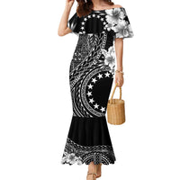 Kia Orana Cook Islands Family Matching Mermaid Dress and Hawaiian Shirt Tiare and Stars LT7 Mom's Dress Black - Polynesian Pride