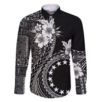 Kia Orana Cook Islands Family Matching Off The Shoulder Long Sleeve Dress and Hawaiian Shirt Tiare and Stars LT7 Dad's Shirt - Long Sleeve Black - Polynesian Pride