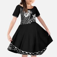 Kia Orana Cook Islands Family Matching Off Shoulder Maxi Dress and Hawaiian Shirt Tiare and Stars LT7 Daughter's Dress Black - Polynesian Pride