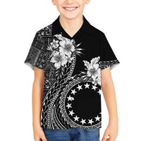 Kia Orana Cook Islands Family Matching Puletasi and Hawaiian Shirt Tiare and Stars LT7 Son's Shirt Black - Polynesian Pride