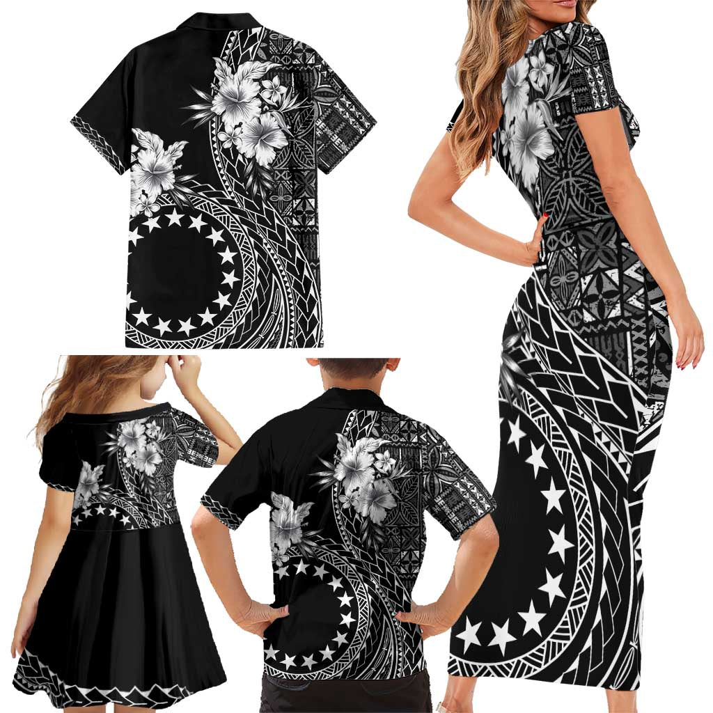 Kia Orana Cook Islands Family Matching Short Sleeve Bodycon Dress and Hawaiian Shirt Tiare and Stars LT7 - Polynesian Pride
