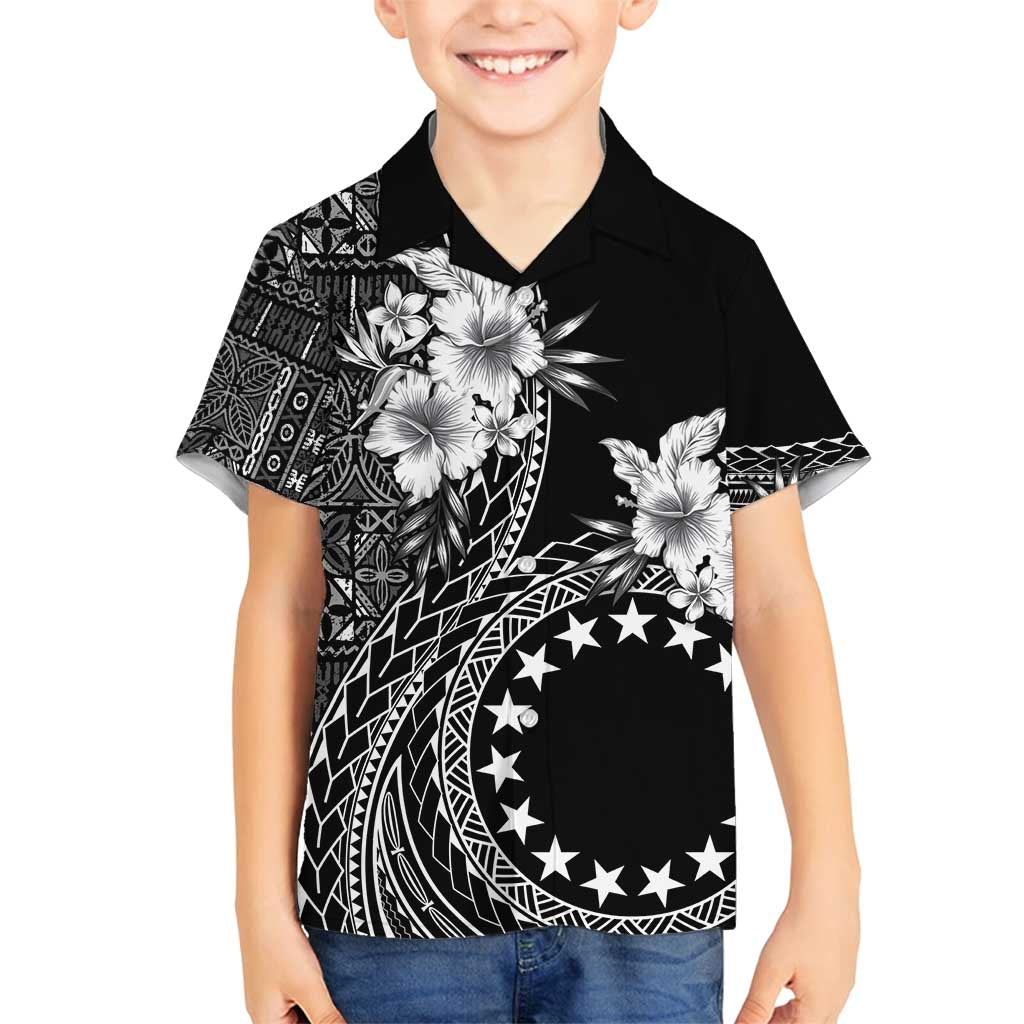 Kia Orana Cook Islands Family Matching Summer Maxi Dress and Hawaiian Shirt Tiare and Stars LT7 Son's Shirt Black - Polynesian Pride