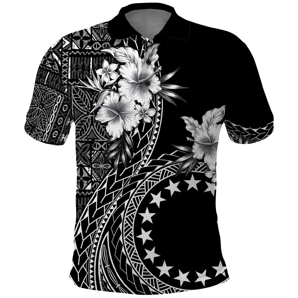 Kia Orana Cook Islands Polo Shirt - Tiare and Stars LT7 Black - Polynesian Pride