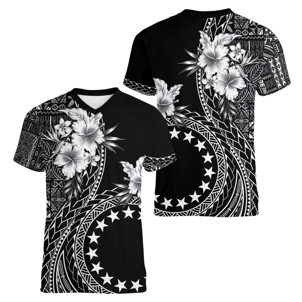 Kia Orana Cook Islands Women V-Neck T-Shirt Tiare and Stars